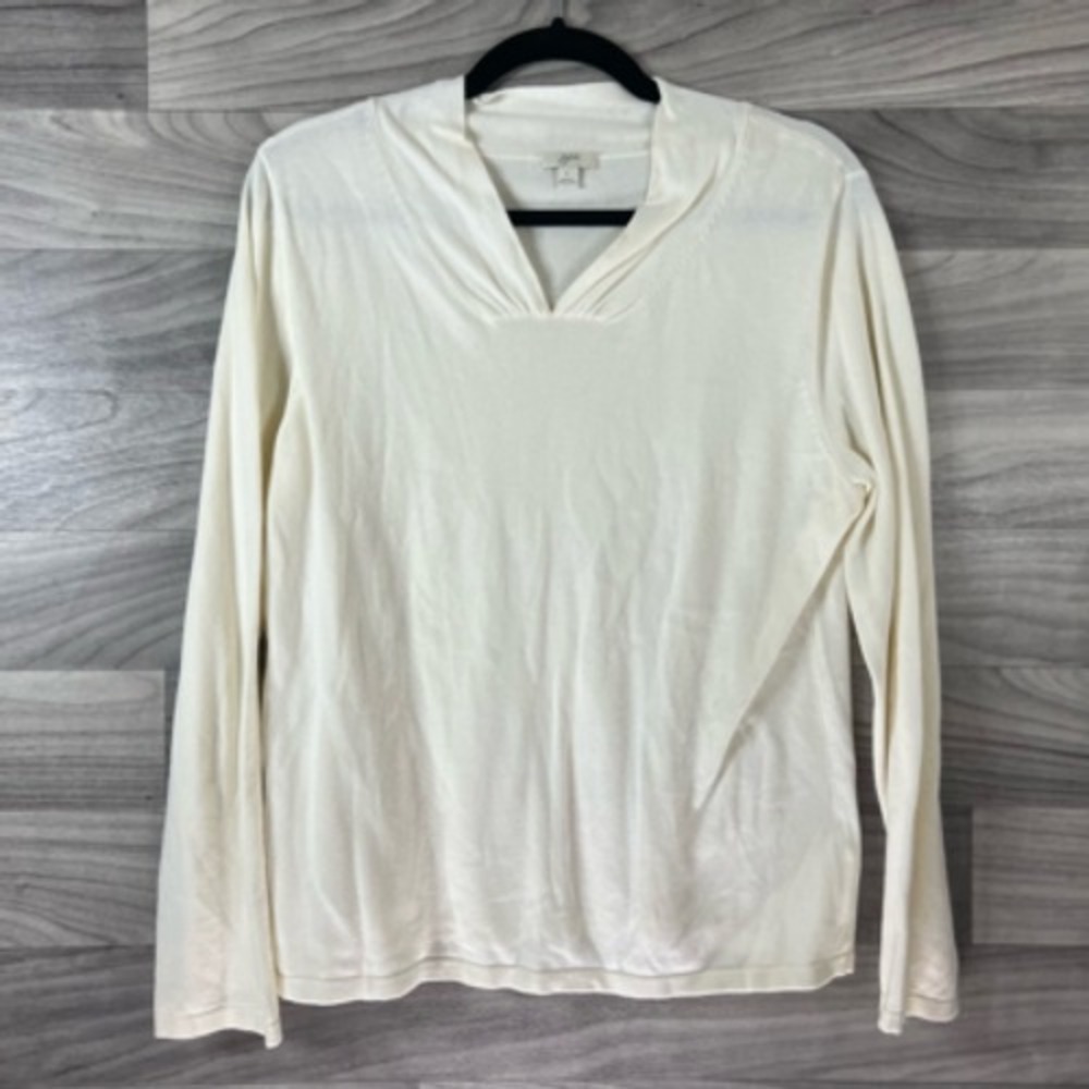 J. Jill Womens T-Shirt Beige Long Sleeve V Neck Knit Tee Top Pullover L